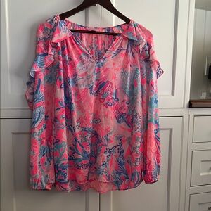 Floral Pink and Blue Women's Top